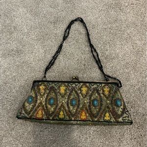 CEM handmade beaded blue and green optional crossbody clutch
